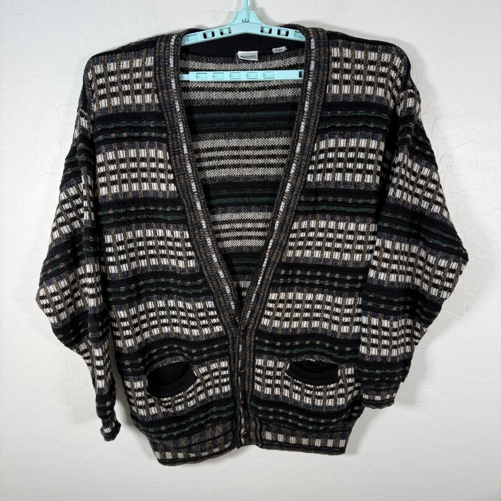 Vintage Bachrach Cardigan Mens Large Button Sweater Textured Cosby Style
